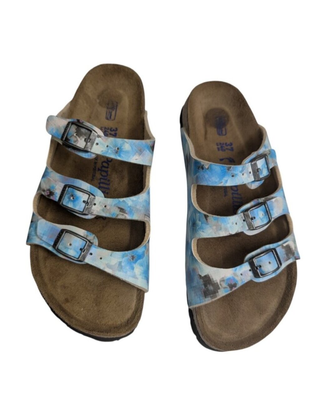 Birkenstock By Papillio Light Blue Floral Triple-Strap Sandals